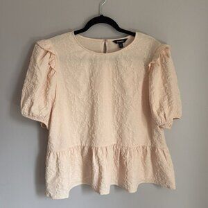 Express Elegant Blush Jacquard Puff Sleeve Peplum Top